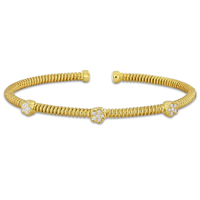 Cubic Zirconia Twist Open Bangle in Gold Plated image number null